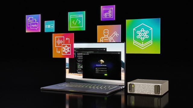 NVIDIA DGX Spark рядом с ноутбуком; ноутбук не входит в конфигурацию